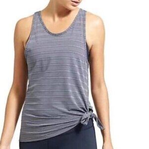 Athleta Max Out Blue Striped Tank Top Low Back Side Tie Sleeveless Tee Womens XS
